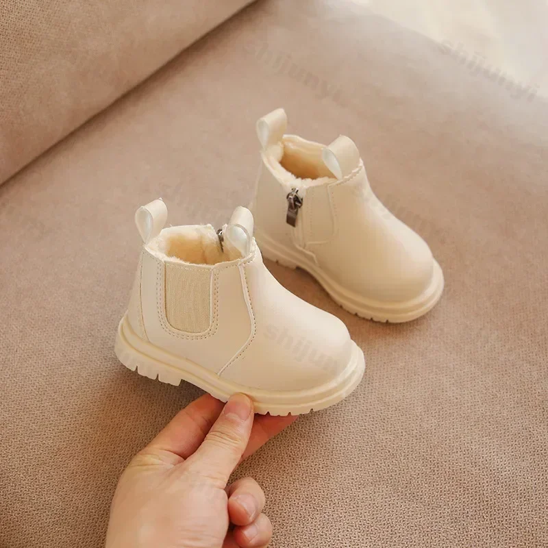 Vintage Children Snow Boots Pink Platform Fur Boots For Girls Kids Baby Winter Keep Warm Shoes Toddler Boys Size 15-19