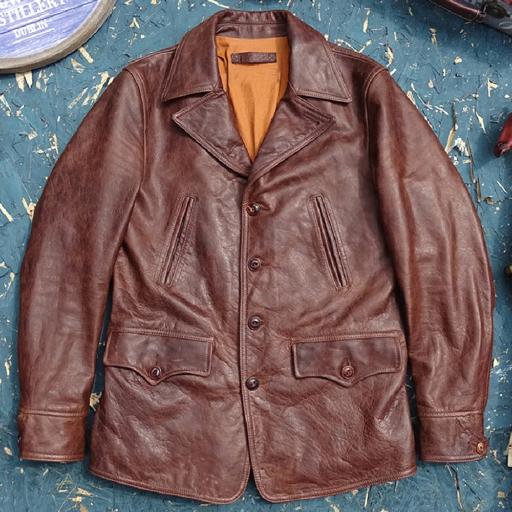 

Genuine Leather Trench Coat Japanese Style Vintage Jacket Winter Men Windbreaker Dispatcher Man Coat Man Streetwear Overcoats