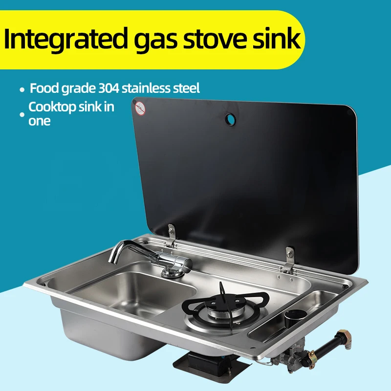 

Multifunctional Folding With Sink Kitchen Gas Stove Sink Two in One Caravan Hidden Single-Head Stove For Outdoors RV Gas Stove