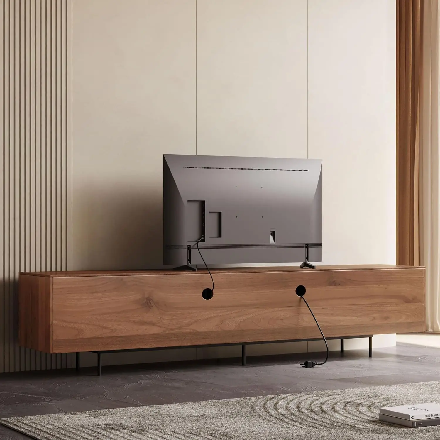 Modern TV Stand for 80+ Inch TVs, 94.48" Walnut Console with Ample Storage – Stylish Entertainment Center for Living Room 4