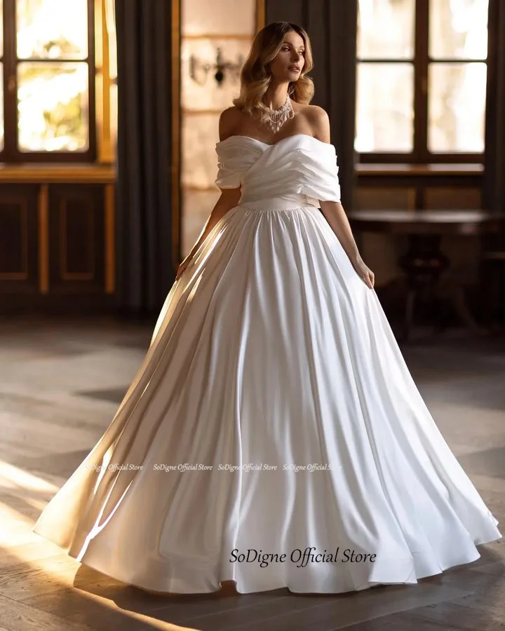 SoDigne Satin Simple Wedding Dresses Off Shoulder Sleeveless A-line Bride Gown Long Lace Up Bridal Dress vestidos de novia 12 S54da9a06dfe84be2a4b1bbc05a841decQ