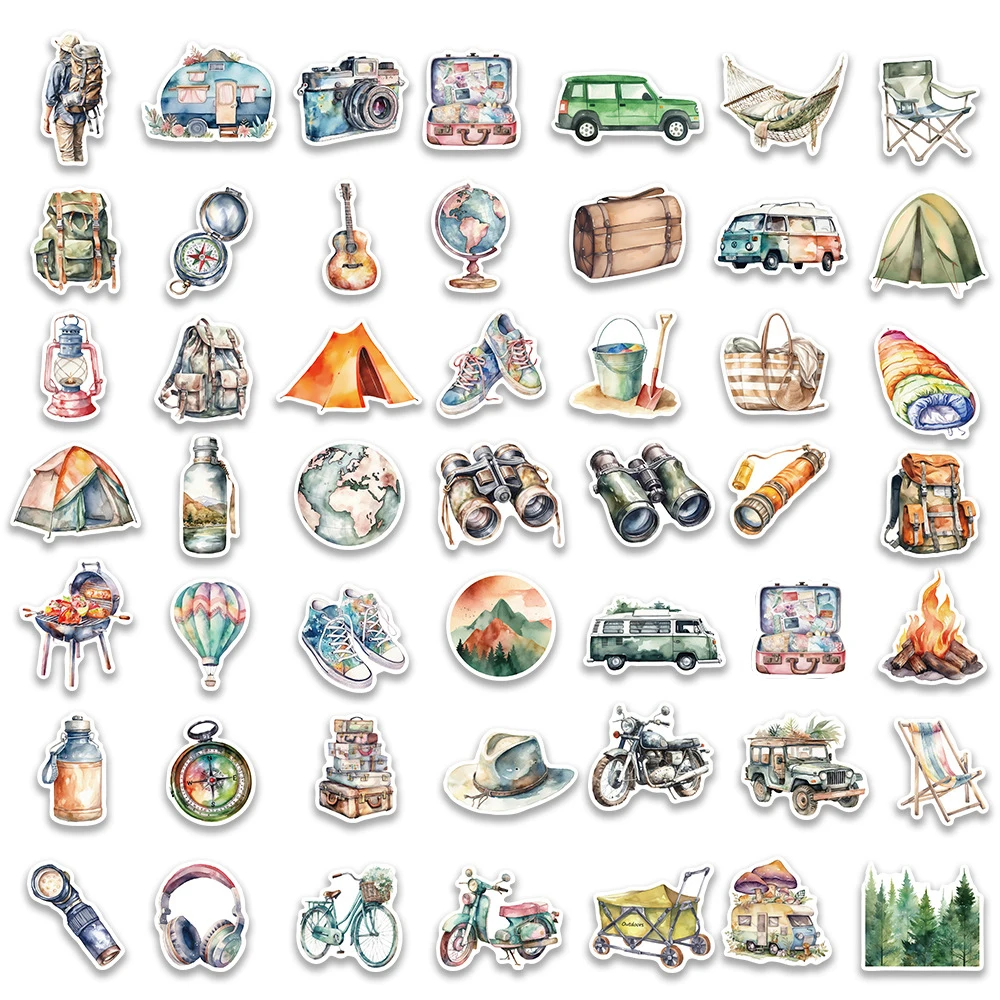 Outdoor Travel Cartoon Adventure Stickers - Assorted Pack for Camping and DIY Decor