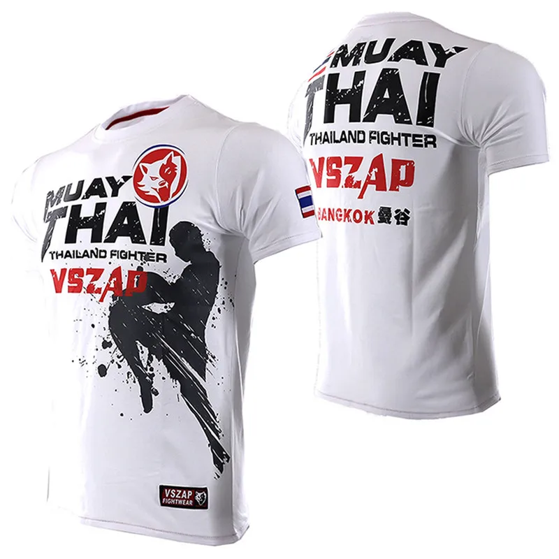 VSZAP-Thai Boxing MMA T Shirt for Men Gym Tee Shirt Fighting Martial Arts Fitness Training Wolf Muay Thai Sports Apparel Mens T Shirt