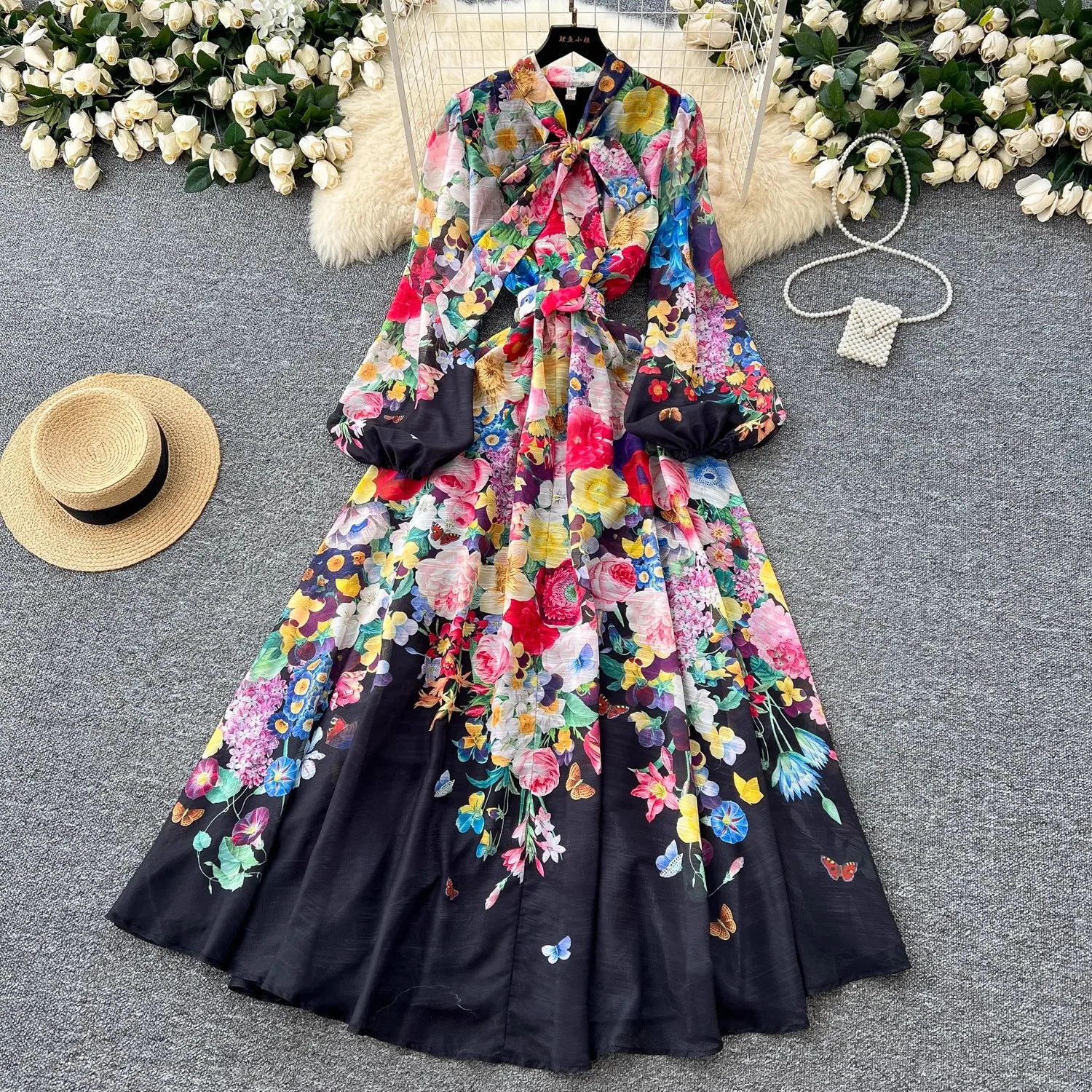 white christmas dresses 2025 Brand Designer Pear Tree Print Long Shirt Dress main image 1