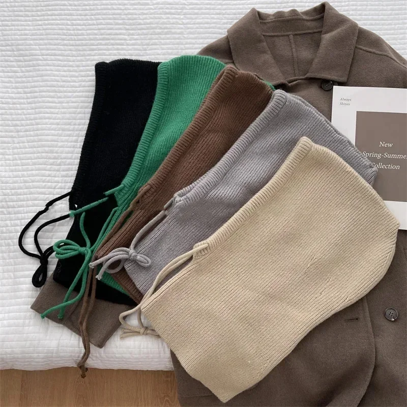 Knitted Hooded Caps Winter Balaclava Hats Women Korean Style Outdoor Warmer Drawstring Hats One-piece Neck Collar Beanies Cap 2