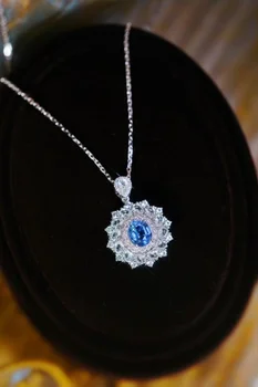 In Stock 18k White Gold 2.20ct Natural Oval Sapphire Pendant Necklace Adjustable Chain For Women Party Gift Luxury Fine Jewelery 1