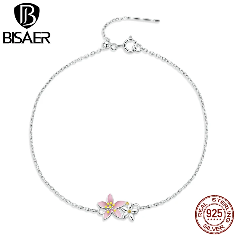BISAER 925 Sterling Silver Bracelet Flower Beautiful Cherry