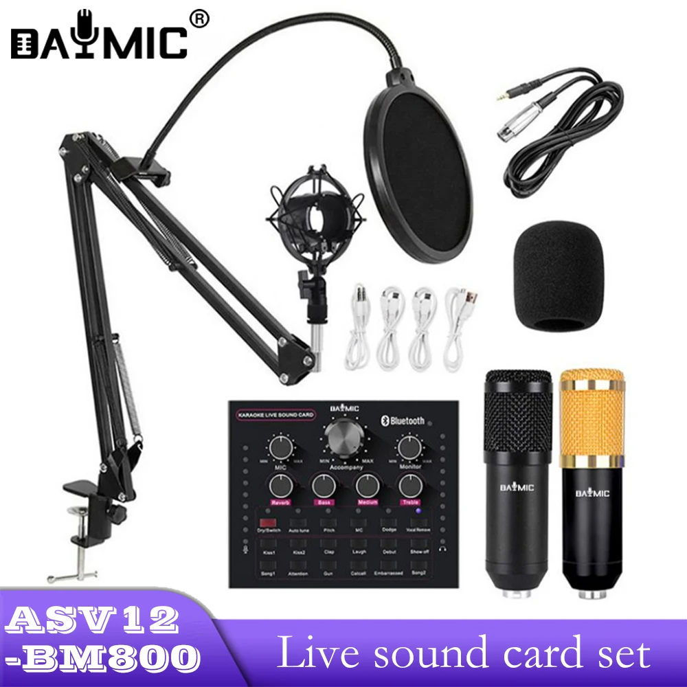 

Wholesale Professional BM800 Condenser Microphone Kit With Shock Mount V12 Sound Card Set For Broadcast Podcast Recording