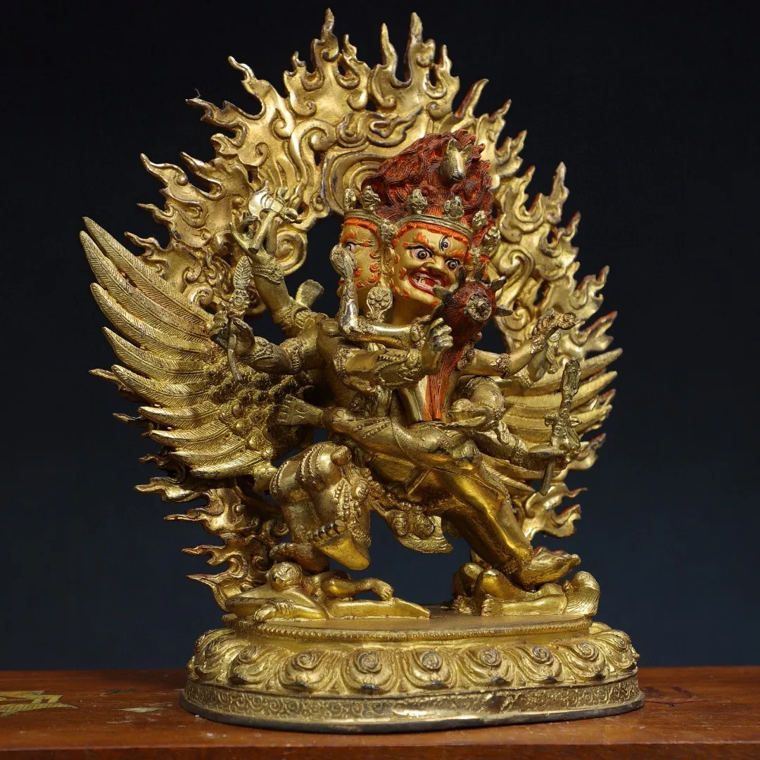 

Tibetan Old Copper Backlit Buddha Statue Pure Copper Gilded Colored Six Armed Mahama Head Vajra Home Buddha Hall Item Decoration