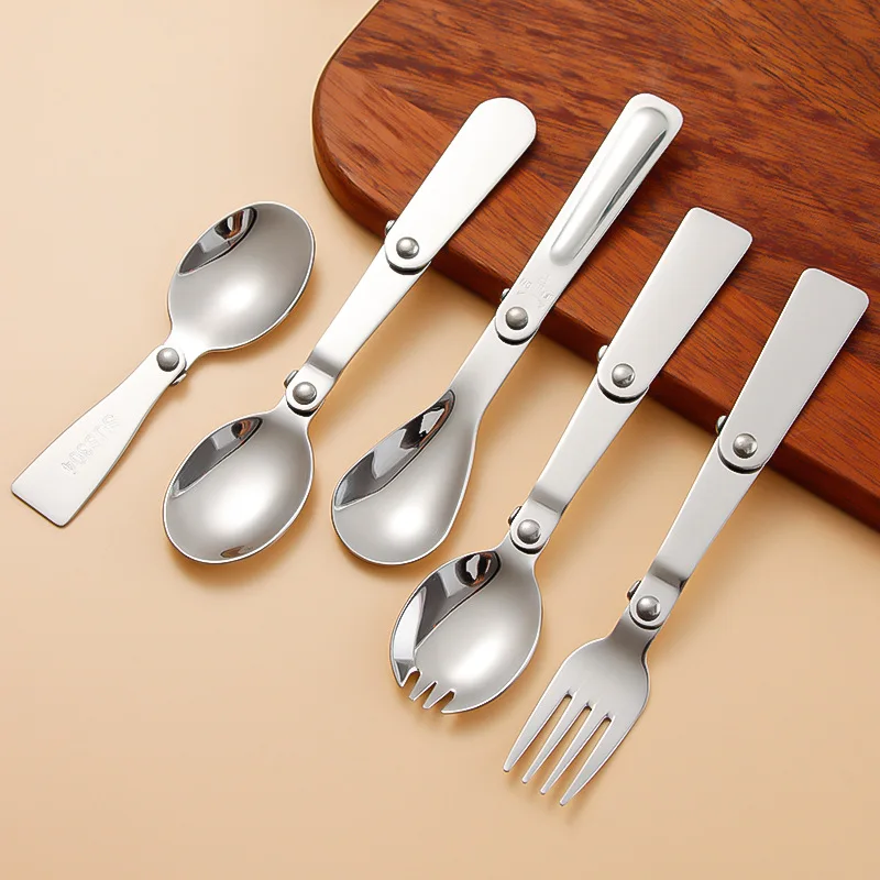 Camping Cutlery Portable Tableware Portable Cutlery Camping Multi Tool Stainless Steel Folding Spoon Outdoor Camping Picnic Fork Spoon Multifunctional Portable Mini Fork Camping Equipment Tools