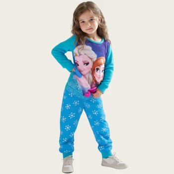 NewGirls Cotton Pajama Set girl Full Print Soft Breathable Pjs Long Sleeve Anna Elsa Nightwear with Ribbed Cuffs for Toddler 1