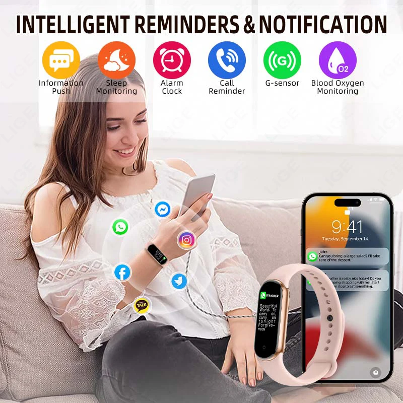 LIGE Smart Bracelet Women Smartwatch Men Heart Rate Blood Oxygen Waterproof Sport Smart Band Watch Ladies New For Android IOS