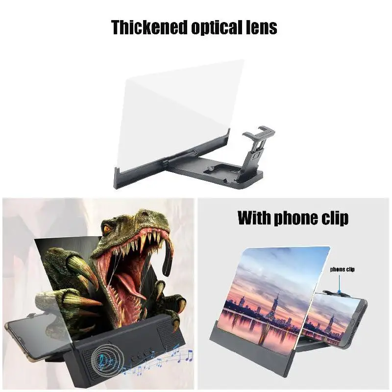 Mobile Phone Screen Amplifier With Bluetooth-compatible Speaker 3d Movie Screen Enlarge Magnifier Hd Projector Stand Holder