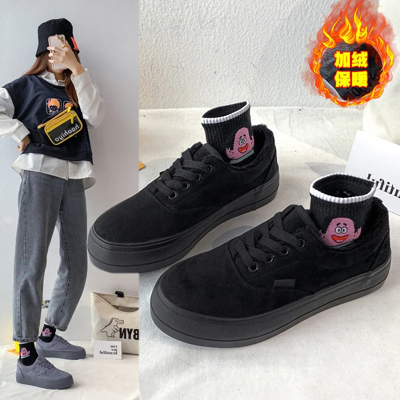 

2022 осень и зима модная повседневная женская обувь с плюшевой толстой подошвой повседневная обувь модная универсальная теплая хлопковая обувь