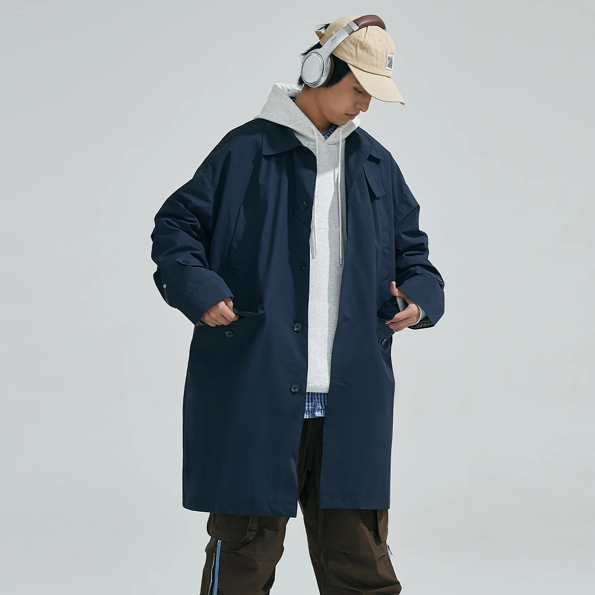 Japanese Style Autumn Trench Coat While Daily Casual Luxury Stand Up Collar Jacket Outwear Loose Windbreaker for Men and Women