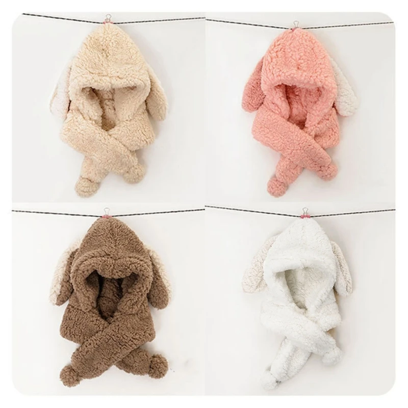 

Winter Warm Lamb Wool Baby Kids Hat Scarf Combo Cartoon Ear for Protection
