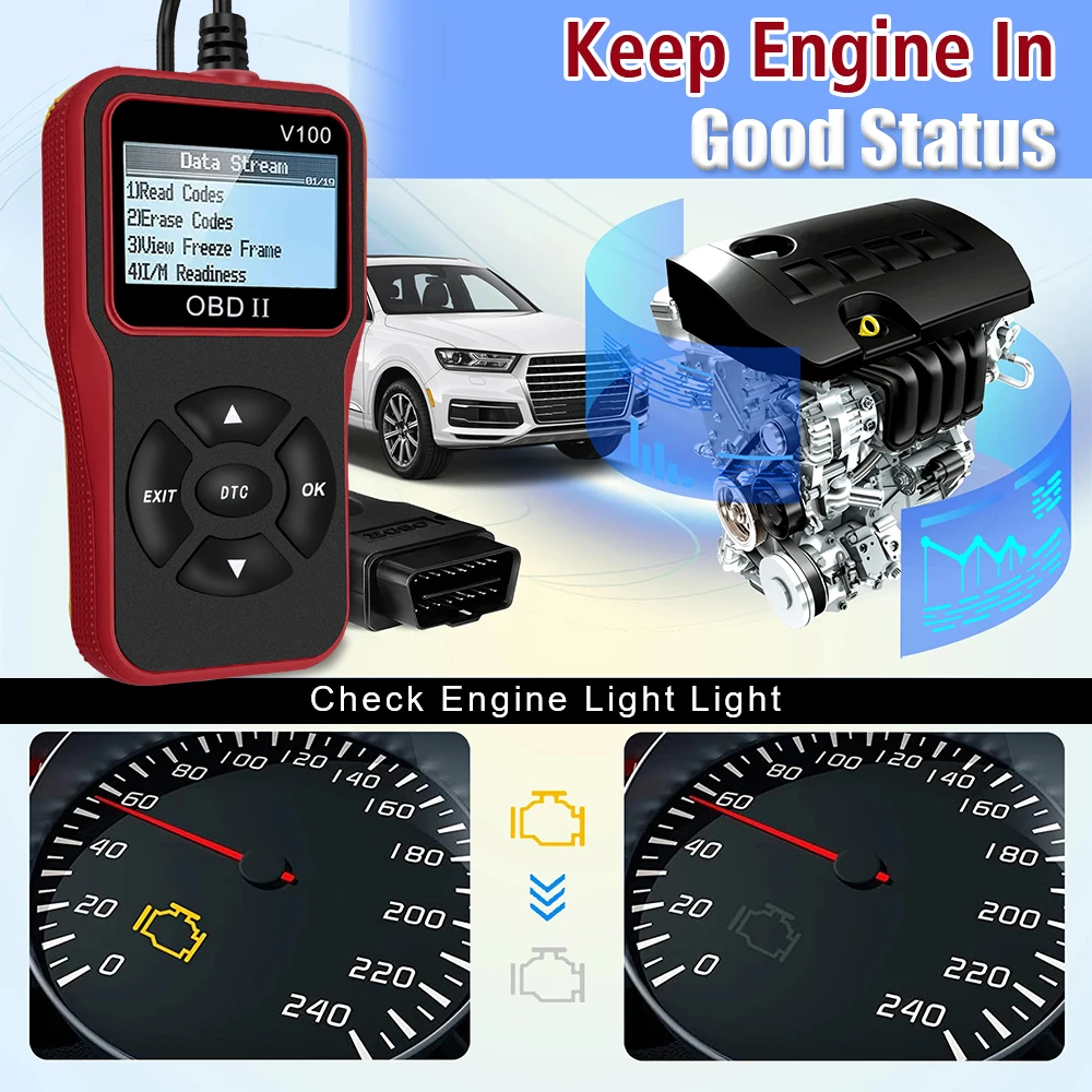 V100 Car Diagnostic Tools OBDII EOBD Auto Accessories Universal Plug and Play Digital Display OBD 2 Scanner OBD2 Code Reader 4
