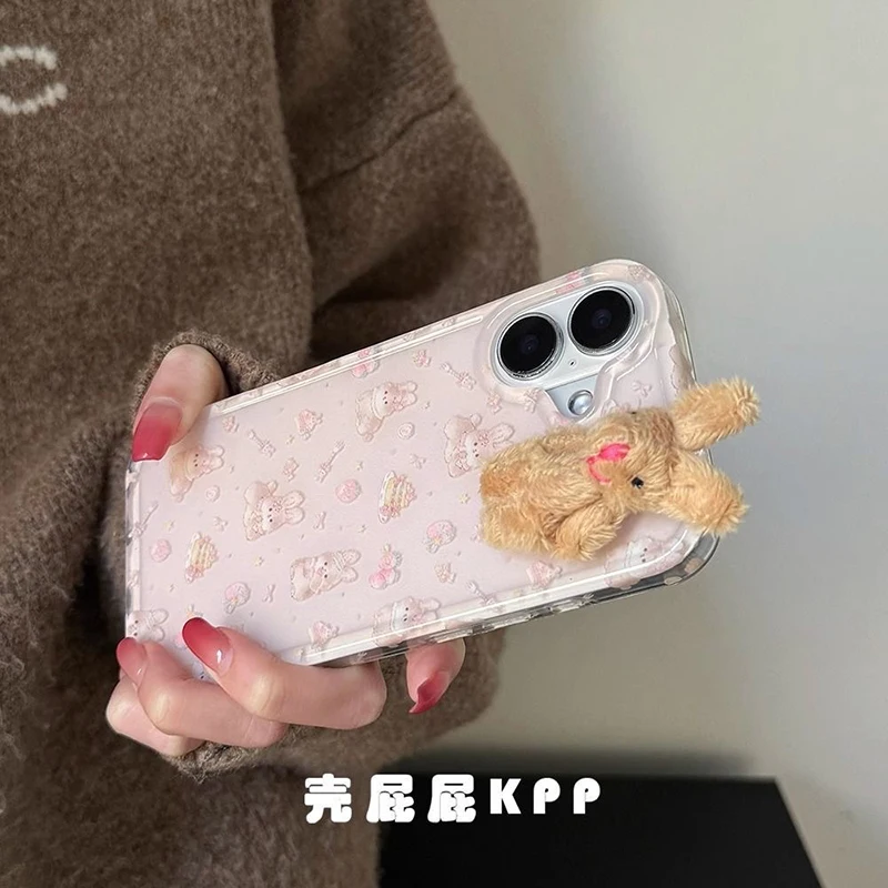 3D Plush Rabbit Cartoon Transparent Soft Phone Case