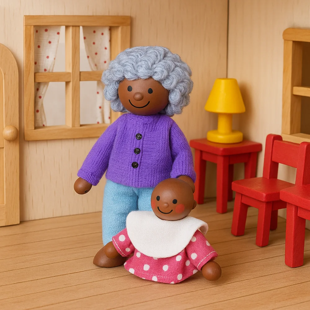 8pcs/set Simulation Wooden Furniture Miniature Figures Story-telling Mini Wood Family Doll Miniature People Movable