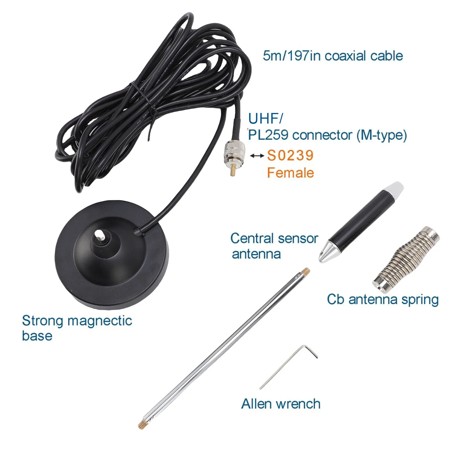 UAYESOK Antenne CB 27 MHz avec base magnétique de 34