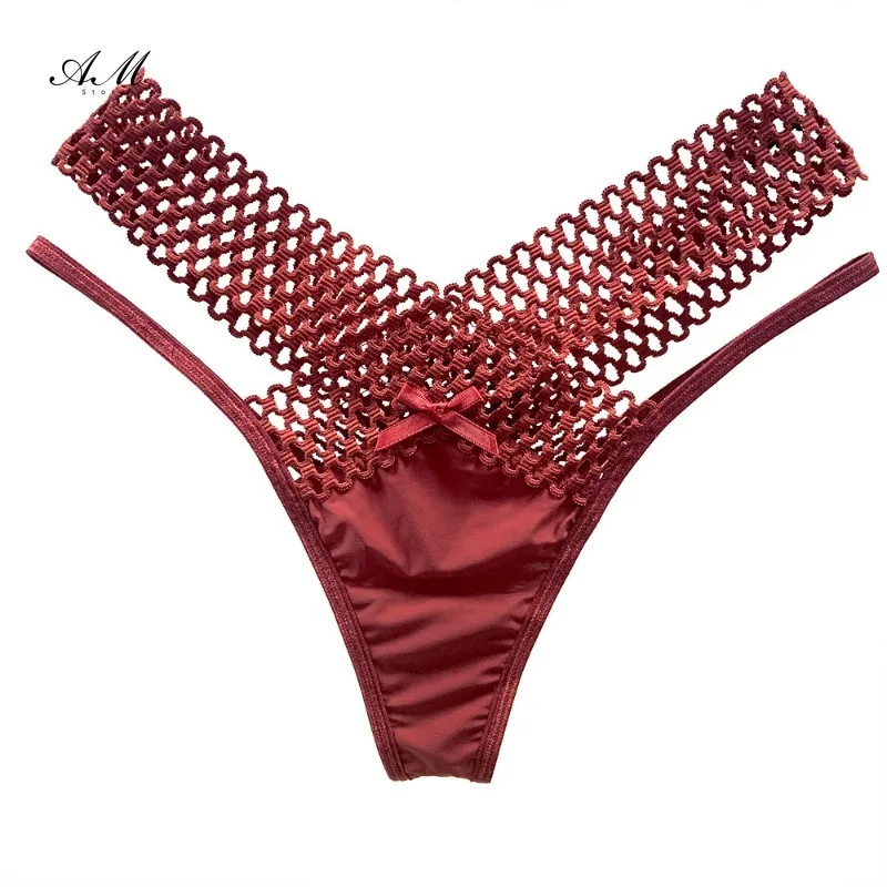 2024 Women's Panties Cross Cut Ice Silk Thong Sports Fashion Perspective Low Waist Ribbons трусы женские sexy lingerie thongs