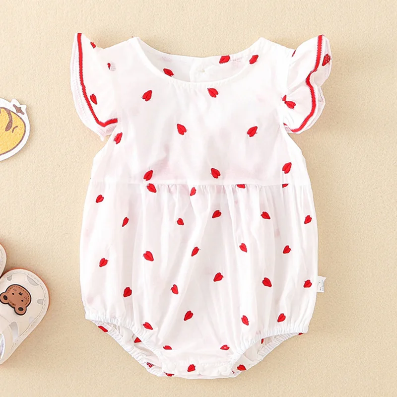 

Toddler Baby Girls Jumpsuit Fly Sleeved Cotton Embroidery Infant Baby Girl Bodysuits Baby Girls Clothes For Summer