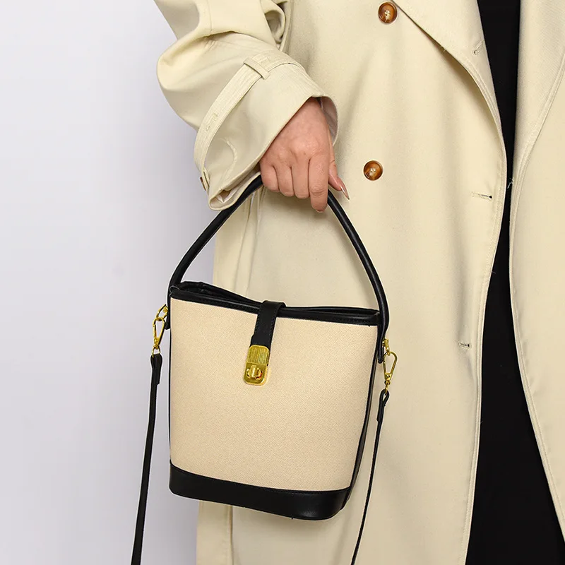 2024 new style women shoulder bag Fashion splicing bucket bag senior sense niche design ladies handbag cross-body bag
