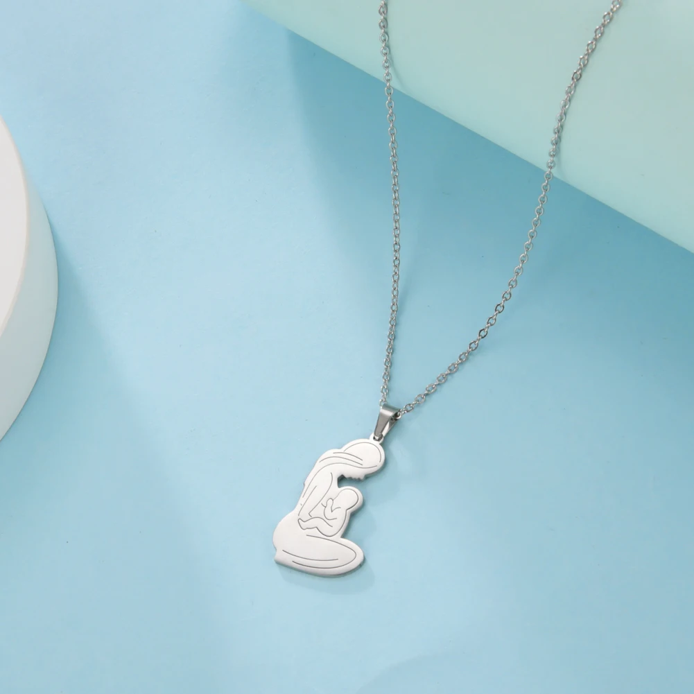 YL Collana Mamma In Argento 925: Ciondolo "Mano Che Tiene Il Bambino" A Cuore Con Zirconi, Catena Regolabile 45+3 Cm - Gioiello Per La Festa Della Mamma