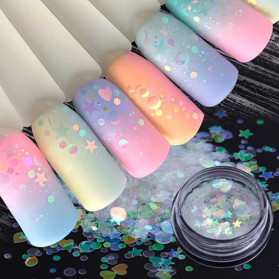1box Iridescent Sparkly AB Sequins Nail Glitter Star Heart Flower Chunky Flakes Paillette Spring Valentine Art Decor NTAB01-15 | Красота и