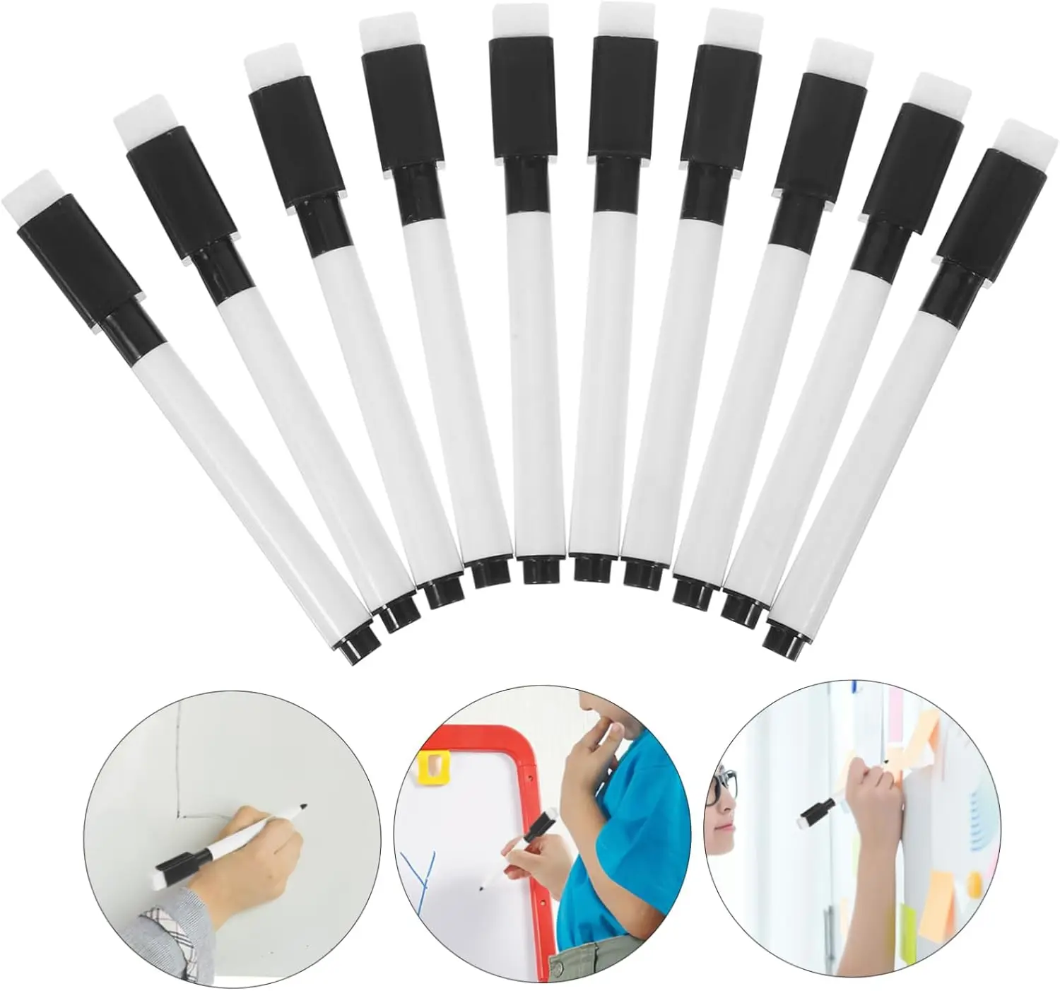 Magnetic Black Dry Erase Markers with Eraser Cap for Home, Office, and School Use