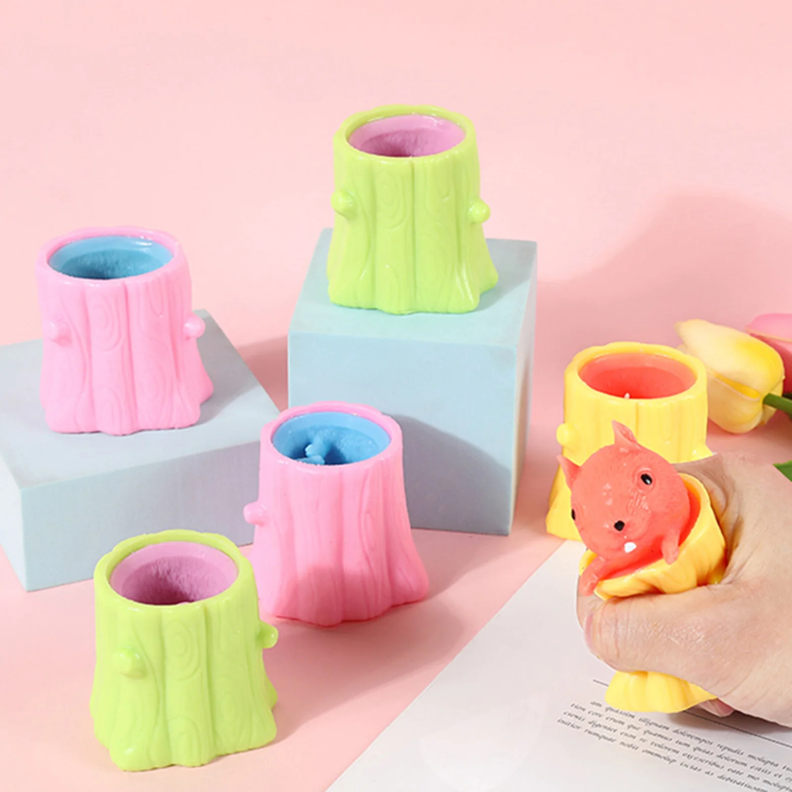 

Cute Animal Squirrel Squeeze Squirrel Vent Squirrel Cup Decompression Toy Stump Rubber Stake Fidget Toys Gift For Friends Pop