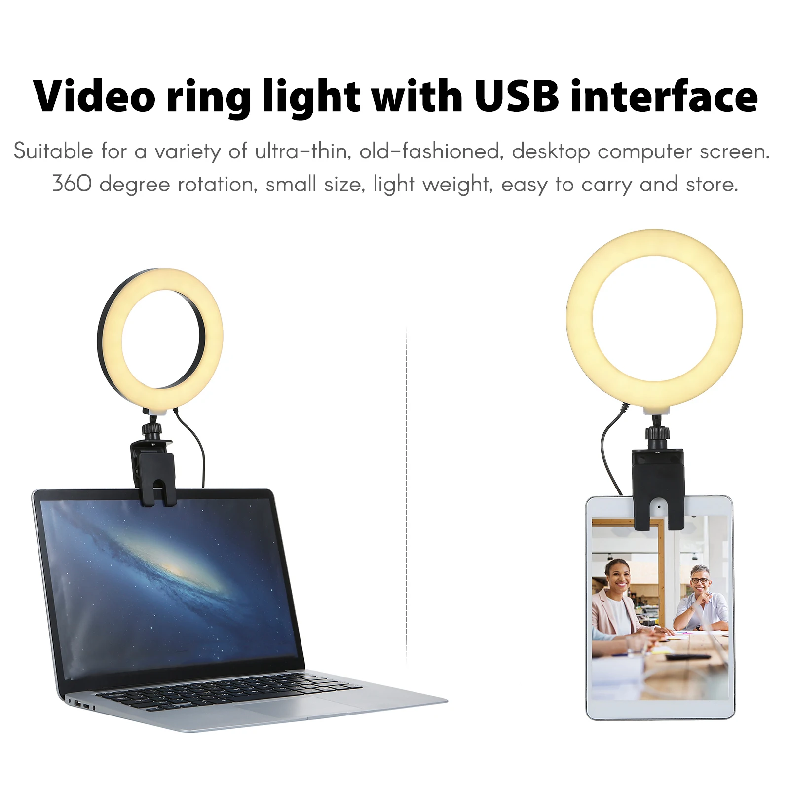 Dimmable 6'' Round Light for Laptop Computer Clip Video Fill Light Conference Ring Beauty Live for Makeup Selfie USB
