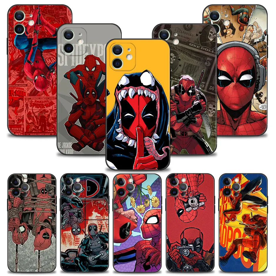 Custodia Per Apple Iphone 15 14 11 12 13 14 Pro Mini X Xr Xs Max 7 8 Plus 2022 Cover Funda Marvel Funny Deadpool Vs Spiderman