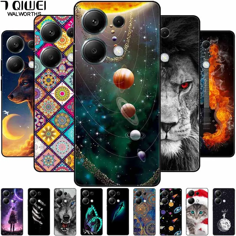 Per Poco M6 Pro Case Global Silicon Fashion Space Wolf Tpu Painted Coque Funda Per Xiaomi Poco M6 Pro 4G Cover M6Pro Lovely Bags