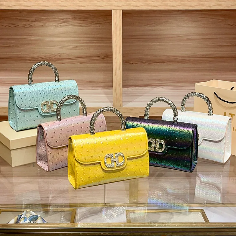 New ostrich pattern underarm handbag for ladies, light luxury diamond-encrusted, elegant single-shoulder Women crossbody bag