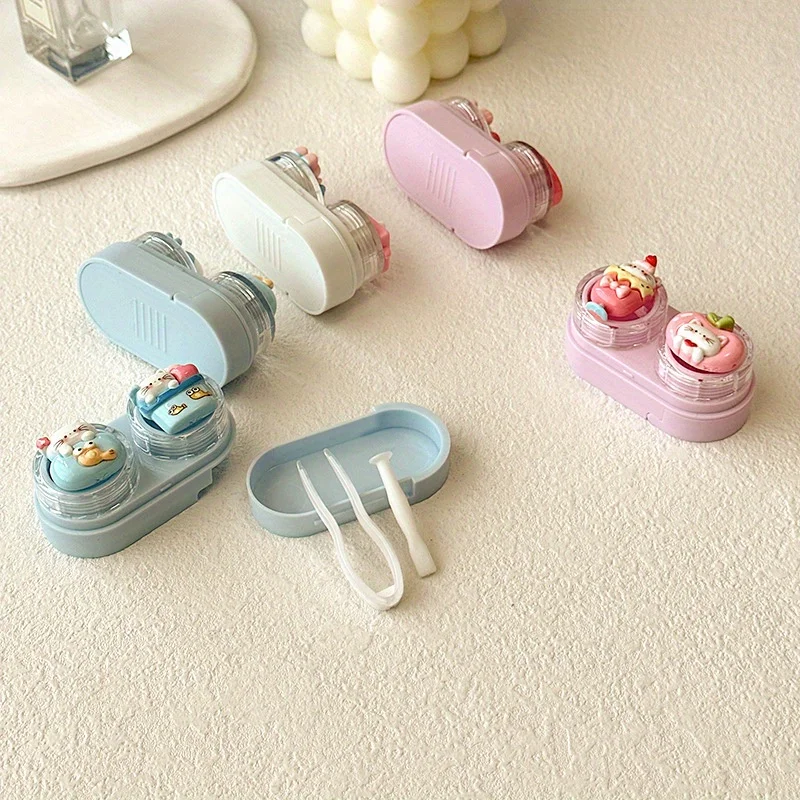 Cartoon Cat Contact Lens Case Portable Mini Drawer Plastic Travel Daily Storage for Women Girls