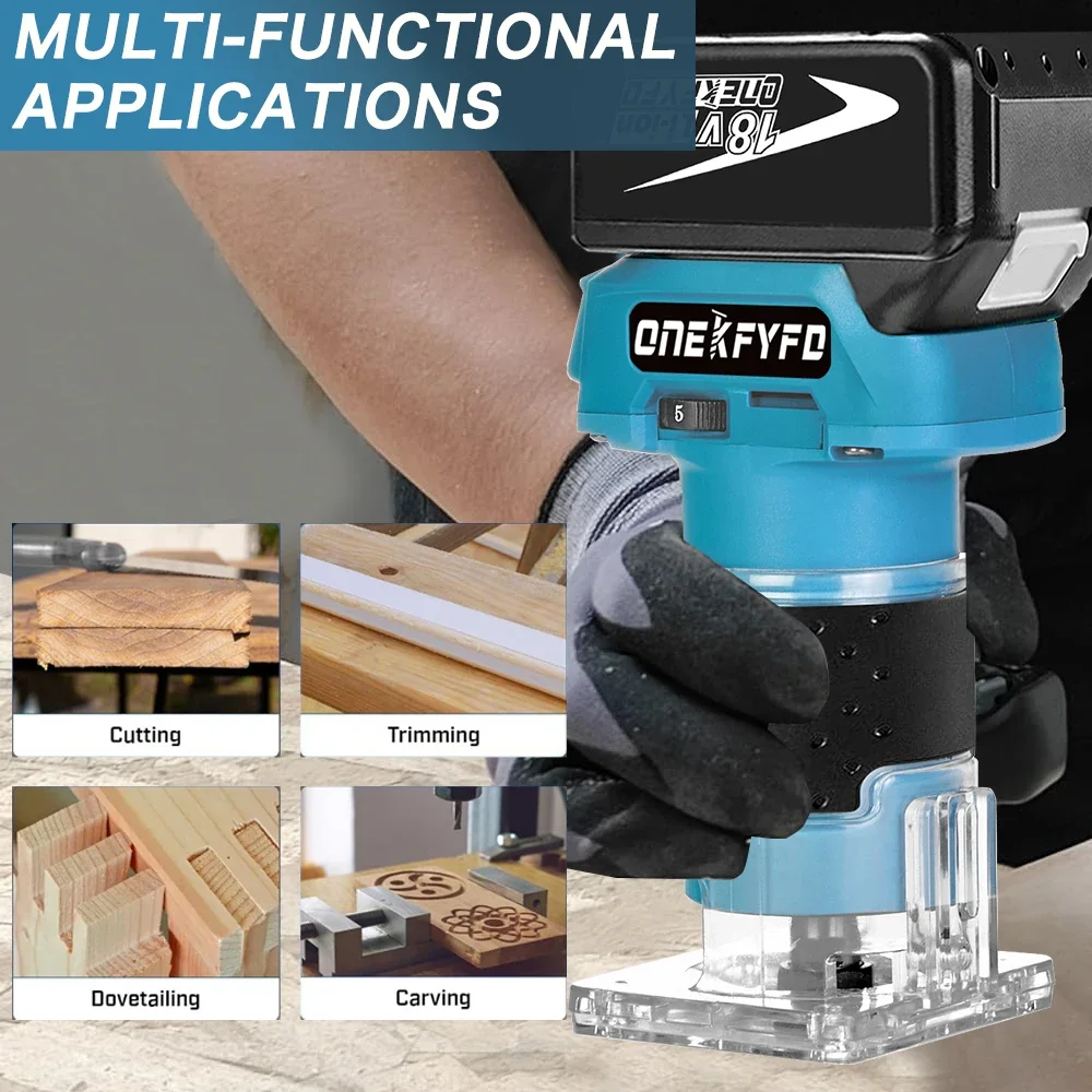 Brushless Electric Trimmer 5 Speed Cordless Engraving Slotting Trimming Milling Wood Router for Makita 18V Battery