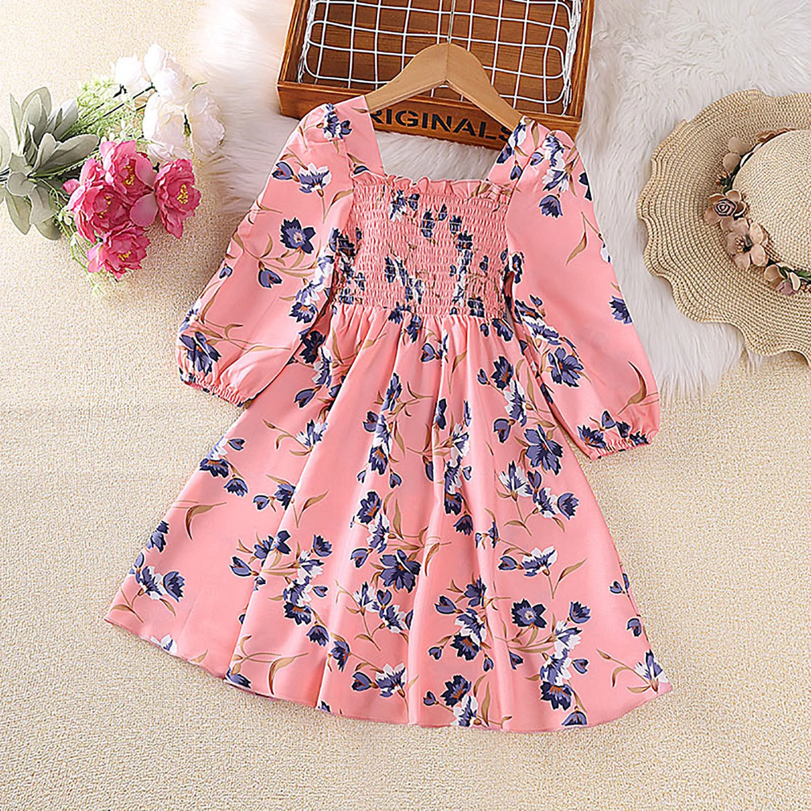 

Kids Casual Floral Dress For Girls 2-8Y 2024 Spring Autumn New Toddler Floral Print Long Sleeve Princess Dress Fashion Children