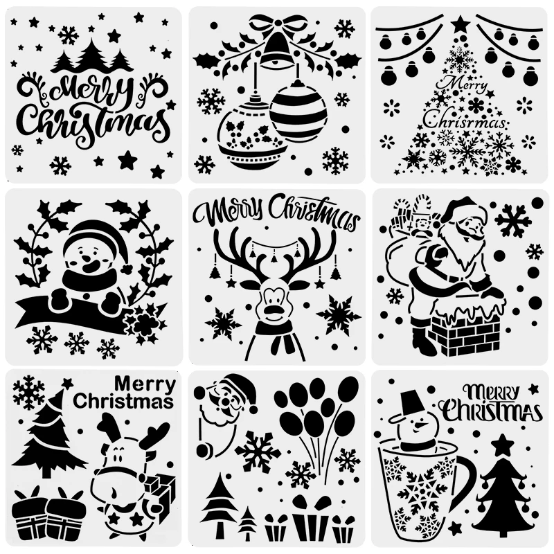 Christmas Drawing Stencils Embossing Paper Card Scrapbooking Stamp Album Decoration New Year DIY Wall Window Decor Kids Painting