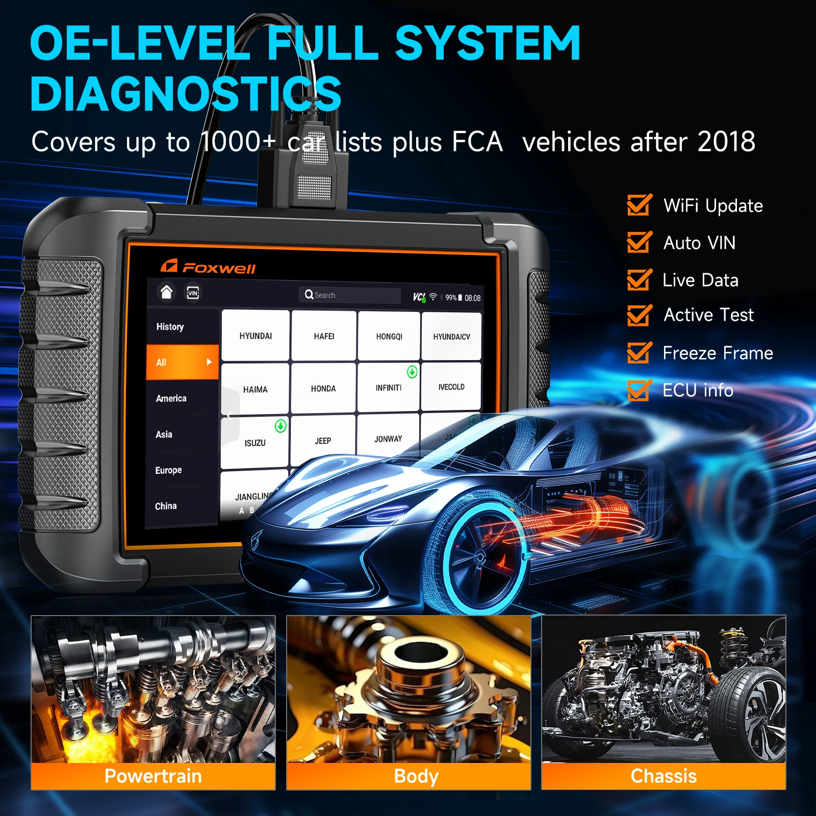 FOXWELL NT809 OBD2 All System Car Diagnostic Tools Bidirectional Control Test Scanner 30+ Services OBD2 Automotive Scanner 3