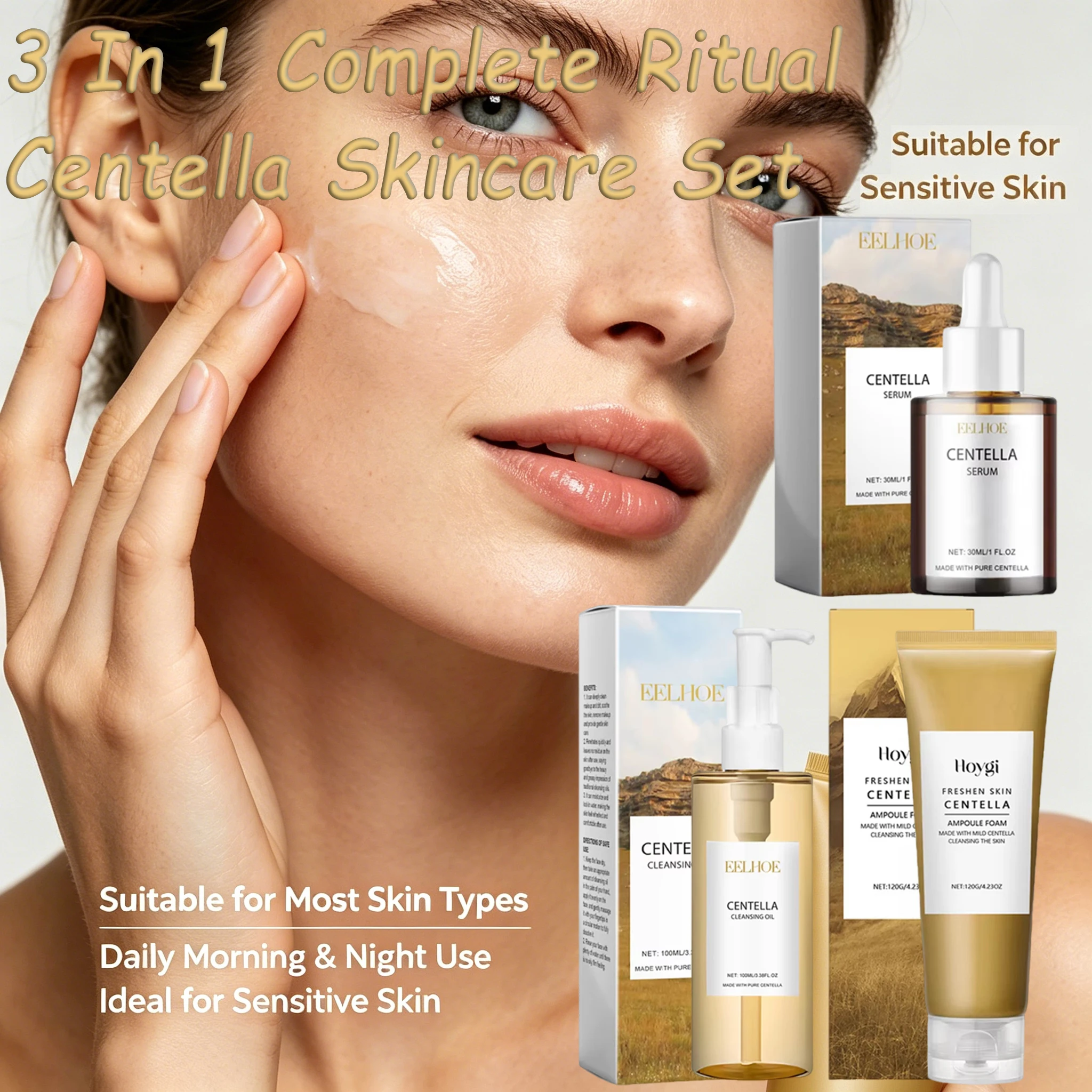 Centella Soothing & Hydrating Facial Care Kit - Skincare Set with Cleansing Oil, Face Wash, Serum, and Barrier Repair