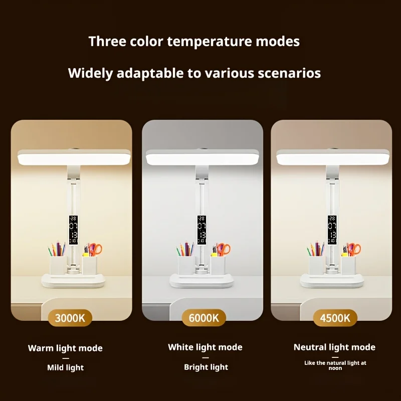 SMGXHE LED Desk Lamp, Large Area Lighting, Touch Control, 3 Color Modes, USB Powered, Foldable with Display And Pen Holder,