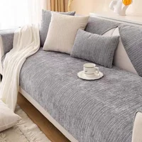 Chenille Solid Color Non-slip Sofa Cover Living Room Sofa Backrest Armrest Towel Four Season Straight Couch Protection Cushion 2