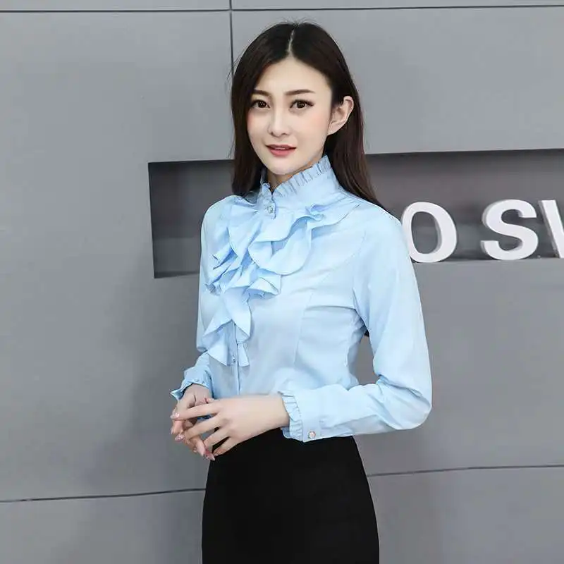 Patchwork Long Sleeve Blouses Fashion Loose Casual Ruffles Temperament Office Lady Simplicity Elegant Buttons Women Clothing