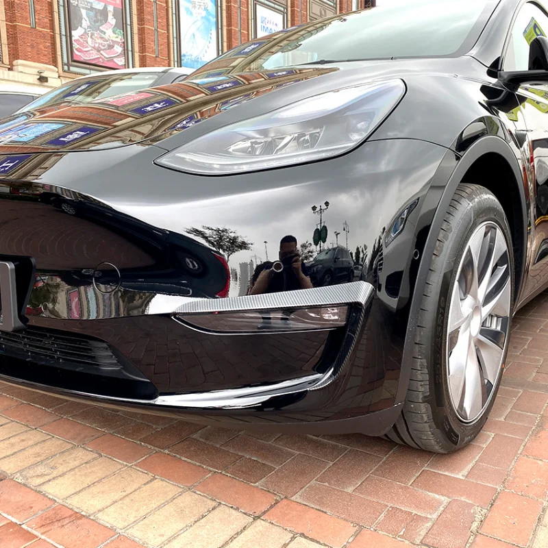 Front Bumper Cover Wind Knife for Tesla Model 3 Y ABS Glossy Black Fog Lamp Trim