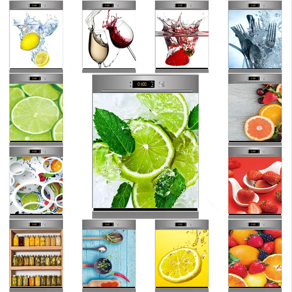 

Green Lemon Water Dishwasher Stickers Full For Cover Waterproof Self-adhesive Wall Stickers For Kitchen Home Murals Custom Size
