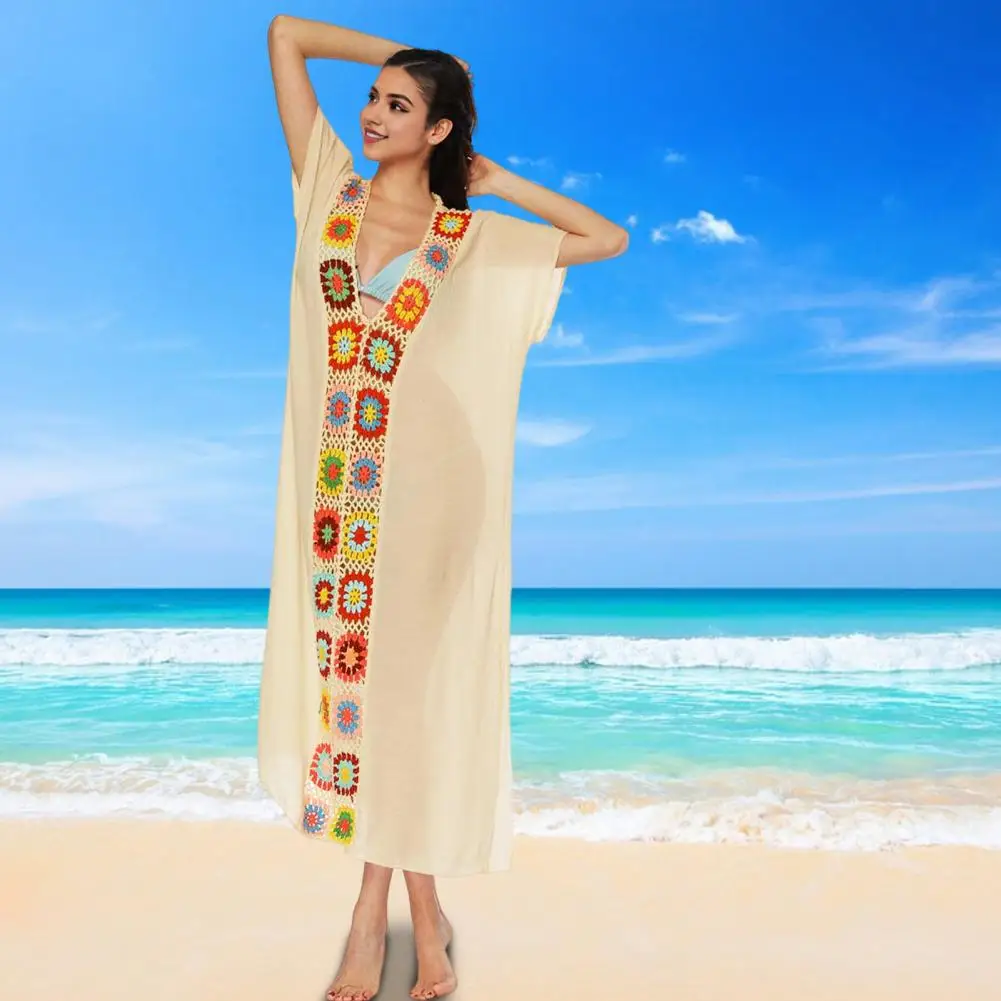 

Женское летнее платье-накидка с V-образным вырезом и цветочным принтом