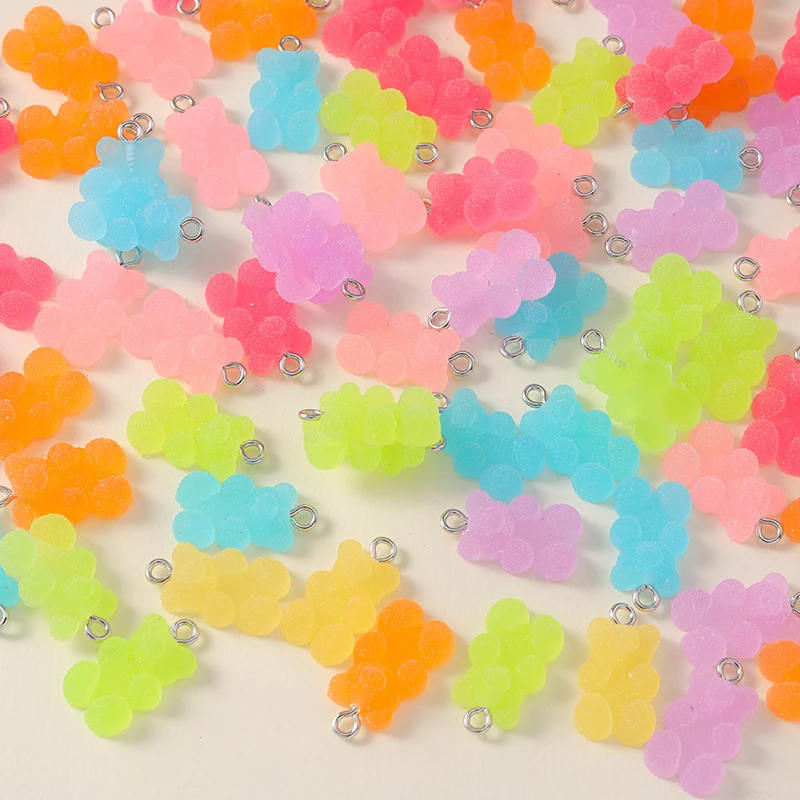 7 Color Colorful Bear Charms Resin Glitter Candy Color Gummy Bear Pendant Necklace Bracelet Keychains DIY Accessory 20Pcs