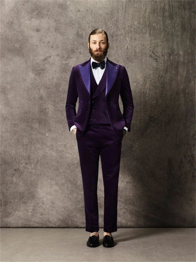 

Velevt 3 Piece Men Suits Set Blazer+Vest+Pants Custom Size Fashion Wedding Groom Tuxedos Prom Coat Business Jacket Costume