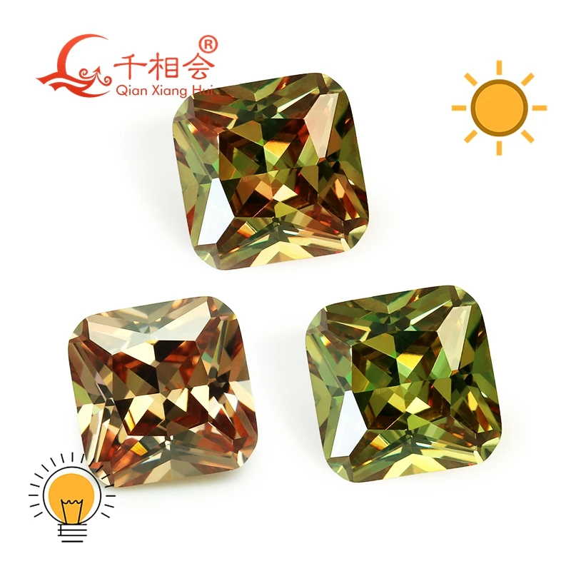 8x8 12x12mm  square cut corner Turkey Diaspore Gibbsite Zultanite green yellow change color cubic zirconia loose stone cz